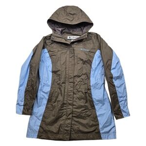Columbia Rain Jacket Women's Small Brown Blue‎ Hooded Windbreaker Outdoors Hike